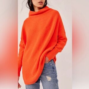 Free People Ottoman slouchy tunic sweater in bright orange size XS